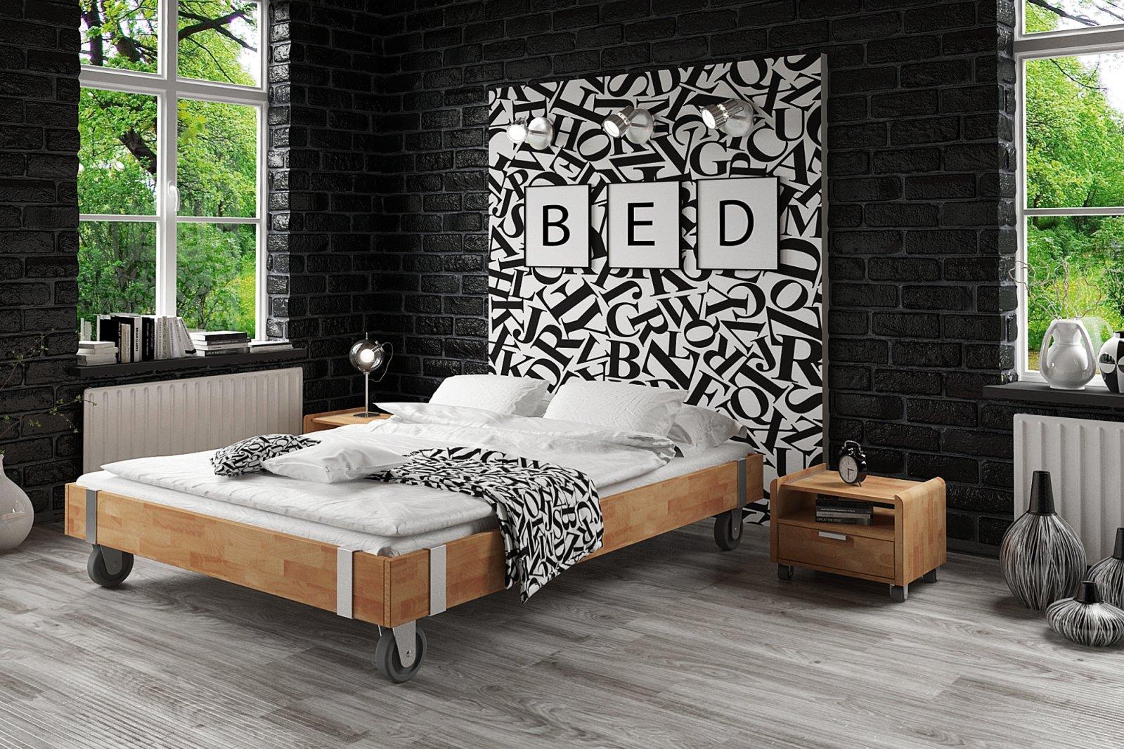 Rama łóżka WILL na kołach z litego drewna