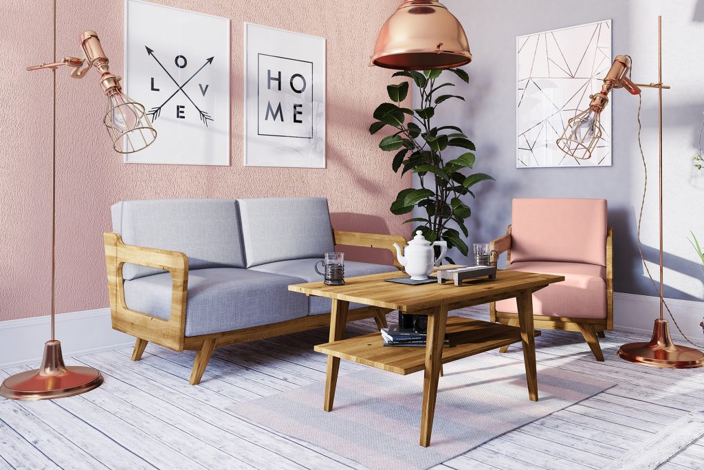 Meble w stylu retro - fotel, sofa i stolik kawowy