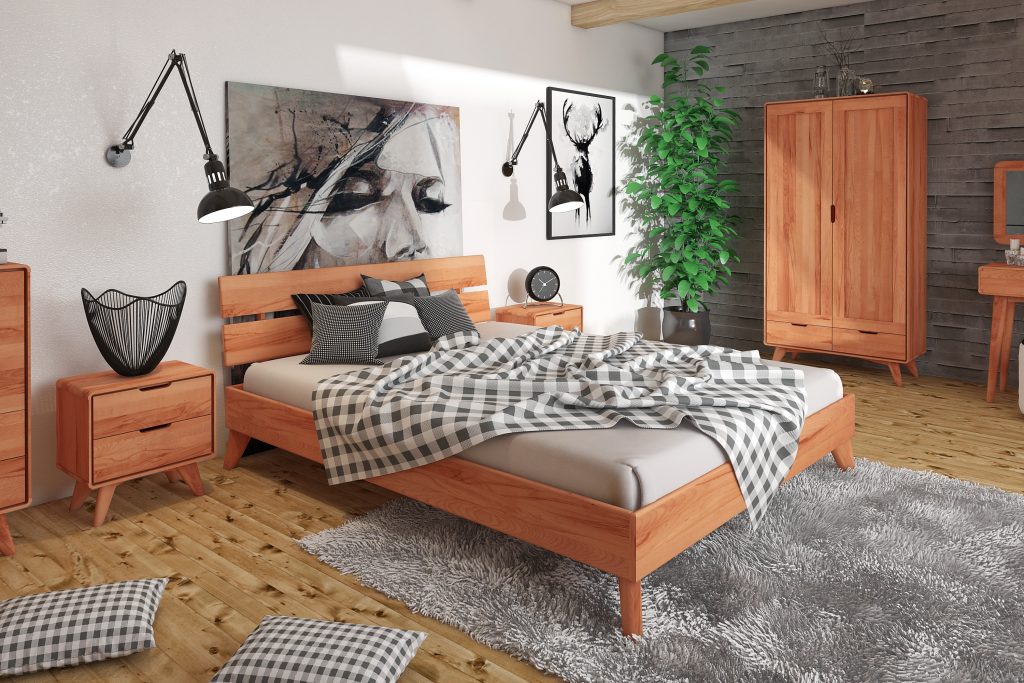 Sypialnia w stylu amerykańskim - meble z kolekcji Greg (łózko, szafki nocne, szafa)